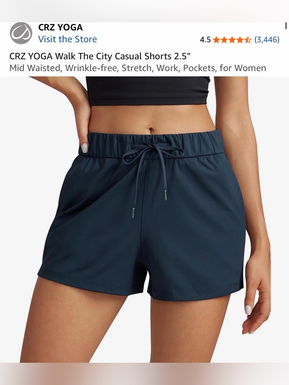 CRZ Yoga Women’s Elastic-Waist Athletic Shorts in Navy